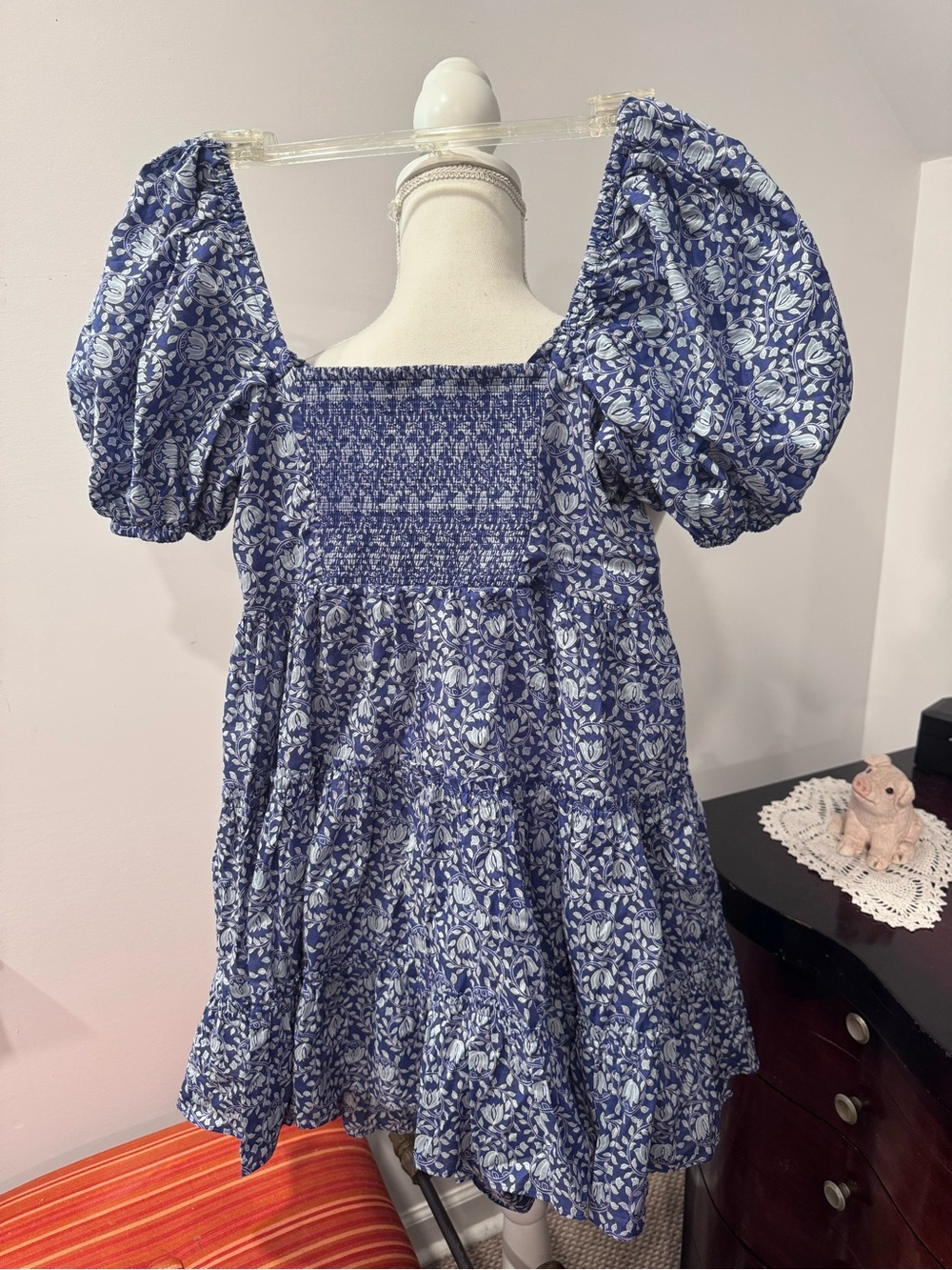 Zara Blue and White Smocked Floral Blouse - Picture 2 of 7